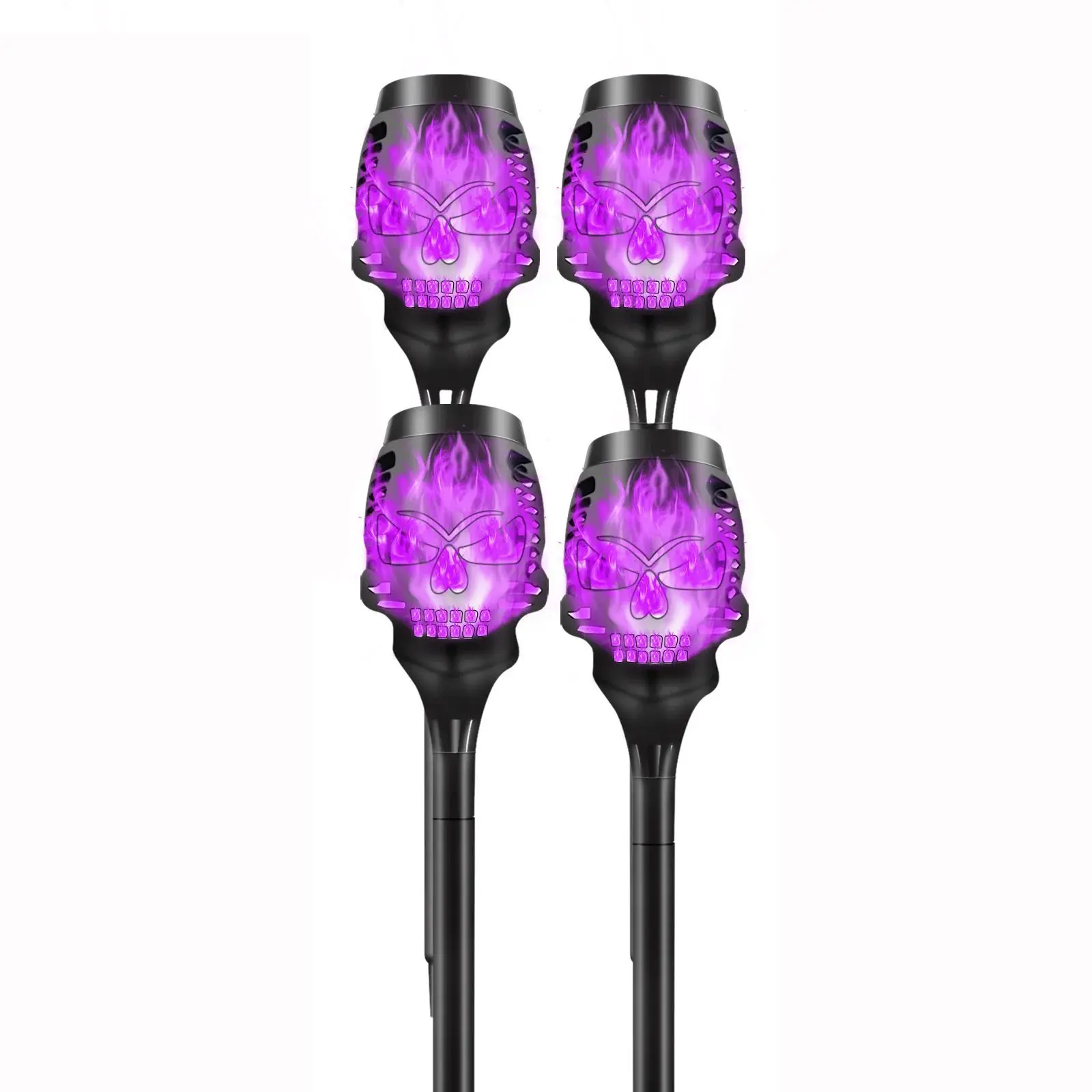 4 Pack Outdoor Solar Halloween Skull Torch Lights, Purple Flame Halloween Decor Light, Waterproof LED Flame Lights for Halloween Decor Garden Pathway & Patio Yard Path,Outdoor Landscape Lighting and Et Cetera