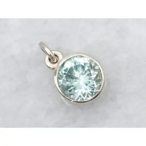 Bezel Set Round Blue Zircon Solitaire Pendant