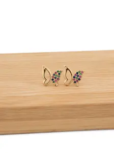 Cute Butterfly-Shaped Earrings in Gold-Plated Finish with Colored Stones Elegant Design for Any Occasion gift gift