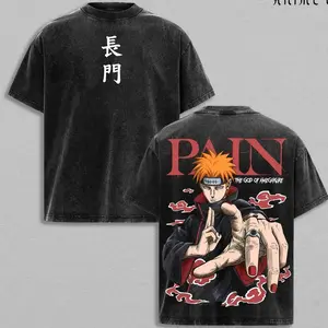 Pain Naruto Shippuden Vintage Washed T-Shirt | Nagato Rinnegan Akatsuki Graphic Tee | Anime Streetwear Oversized Heavy Cotton Shirt | Manga Gift for Naruto Fans VT2