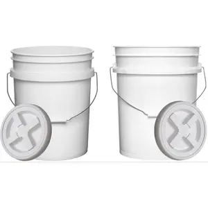 Food Grade 5 Gallon Made in USA Plastic Bucket with Air Tight Screw on Lid (White Buckets with White Lids)