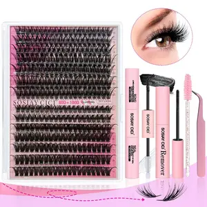 Lash Clusters DIY Lash Extension Kit, 80D 100D Volume Individual Lashes with Bond & Seal, Tweezers & Remover, All-in-One Beginner Friendly Wispy Lashes for Daily Use