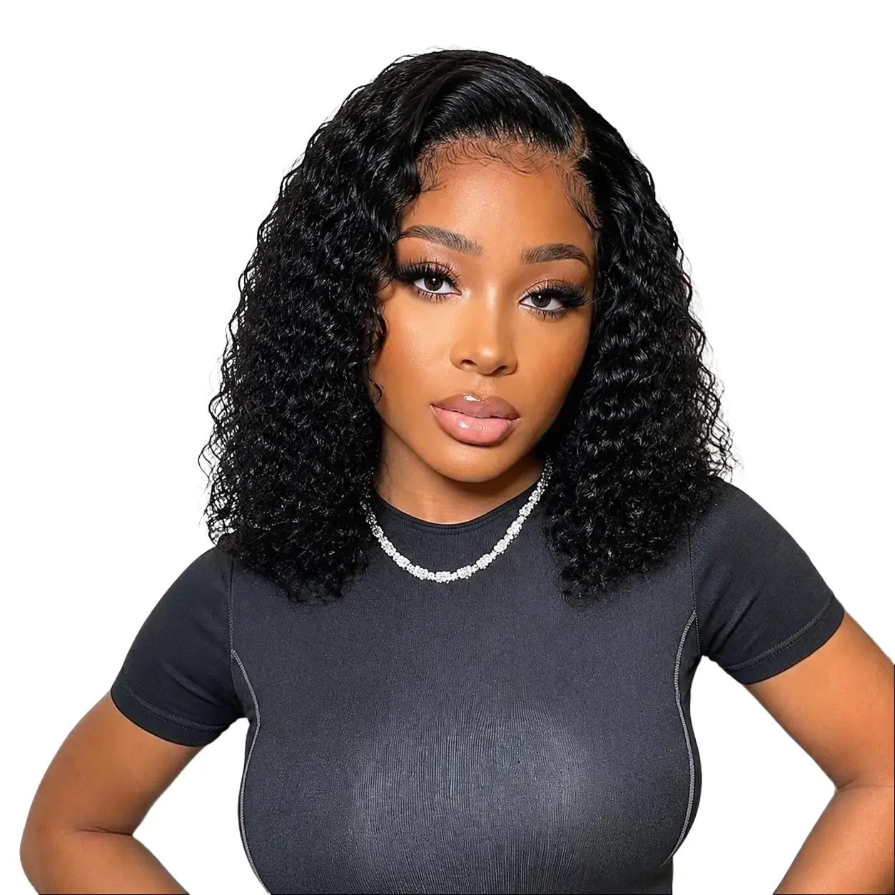 Unilky Hair Bob Wig Human hair wig Hair C Side Part Water Wave Curly Bob Wig Natural Wave Short Lace Front Wig for Women