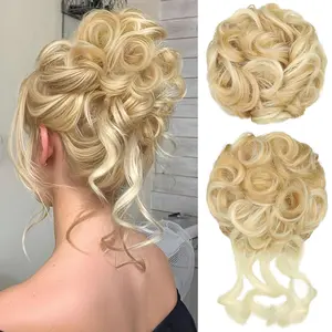 Messy Bun Hair piece 2PCS Curly Wavy Hair Bun Hair Scrunchies for Women Synthetic Tousled Updo Hair Pieces Curly Wavy Fake Hair Bun Extensions for Daily Use 50g/1.76oz/pcs