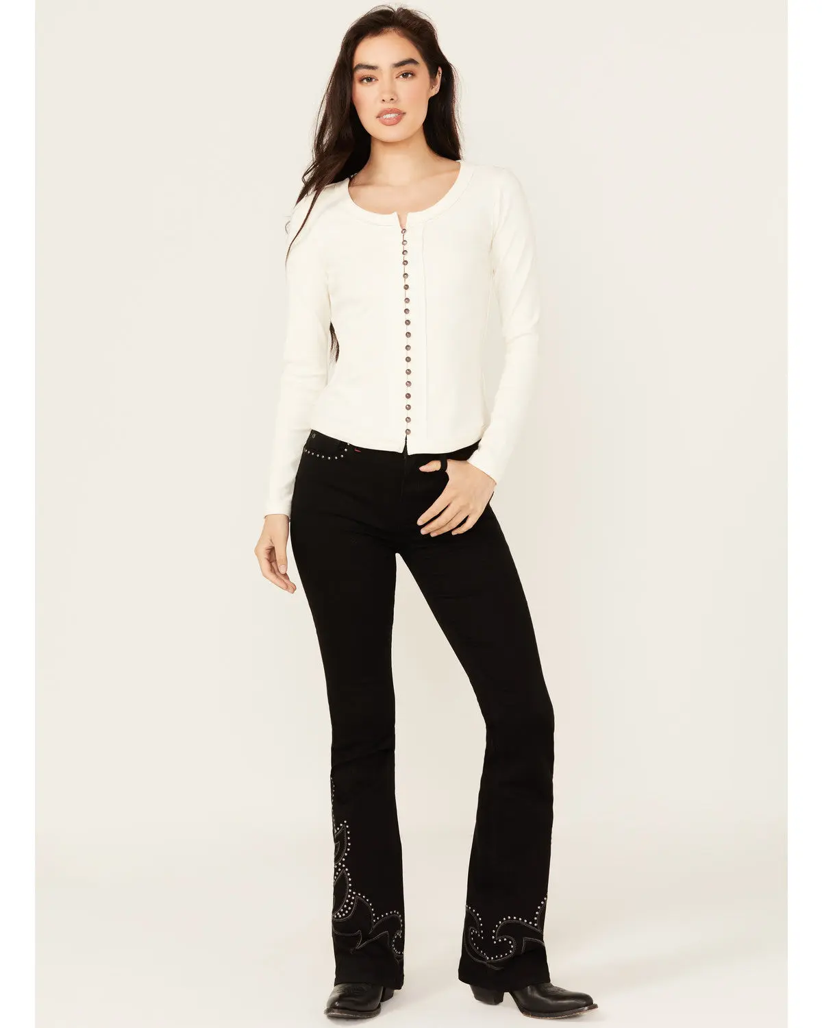 Burbank Legend High Rise Studded Bootcut Super Stretch Denim Jeans