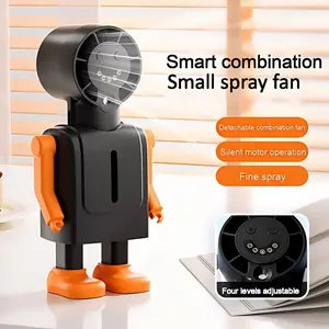 Robot Spray Fan, Portable Handheld Fan, Four Speeds, Nano Humidifier, LED Display, Ideal for Home, Office, Outdoor Travel, Desk Mountable