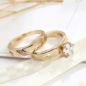 Set of 2 Couple Rings with Cross Design and Rhinestones – Fashion Matching Rings for Men and Women, Engagement, Anniversary, Daily Jewelry Gift