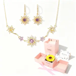 Sun Bracelet for Women Purple Sunflower Pendant  Necklace Princess  Jewelry for Girl Birthday Gift