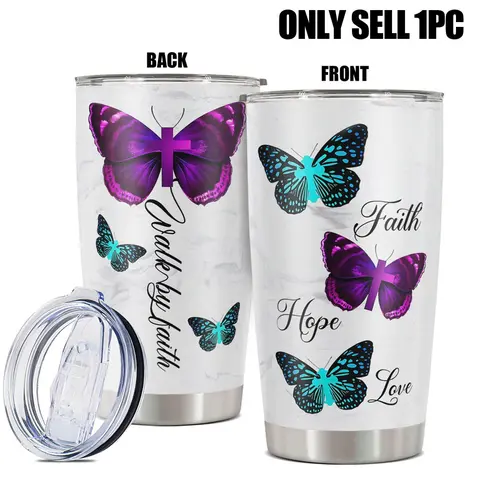 20oz Tumbler, 1 Count Stainless Steel Insulated Cup with Straw & Brush, Butterfly Pattern Drinking Cup for Home Office School, Drinkware, Vacuum Insulated Tumbler, Stylish Tumbler