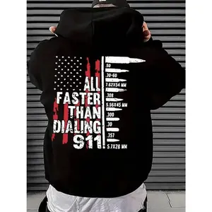 All Faster Than Dialing 911 Hoodie, All Faster Than Dialing 911 Tactical Gun Graphic Hoodie, Pro 2A Patriotic Back Print Gift for Men
