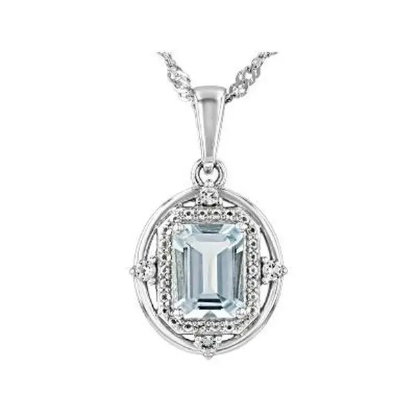 JTV Blue Aquamarine Rhodium Over Sterling Silver Pendant with Chain 1.40ctw