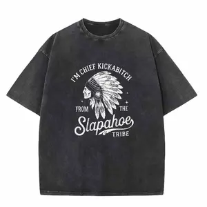 CHIEF KICKABITCH FROM THE SLAPAHOE TRIBE Washed T-Shirt, Unisex 90's Vintage Funny Tshirt Men and Women Casual Streetwear