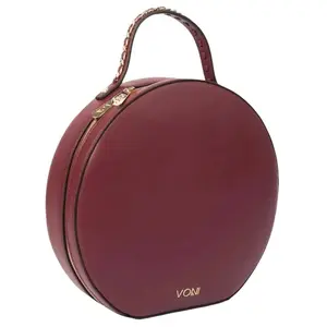 Nyomi - Wine Circle Handbag with Adjustable Shoulder Straps Vegan Leather Crossbody Bag with Zip Pocket