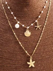 Women's Beach Vacation Style Starfish Shell Layered Necklace, Summer Casual and Exquisite Jewelry, Suitable for Vacation and Daily Wear