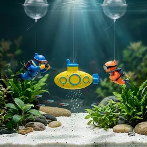 3 Floating Divers & Submarine Aquarium Decor, Cute Fish Tank Accessories with Floats and Fishing Line, Magical Underwater Scene for Various Tanks, Decoration