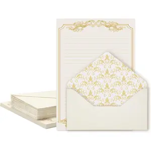 90 Piece Stationery Set - 60 Vintage-Style Paper Sheets + 30 Envelopes, Gold Border Letter Writing Paper for Love Letters & Party Invitations