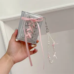 Women's Trendy Aesthetic Ballet-Style Ribbon Wallet, Pearlized, Wrist-Attachable, Pearlized Women's Wallets, Wrist Women's Wallets