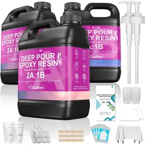 Deep Pour Epoxy  1.5 Gallon Kit, 2-4 inch Ultra-Clear Flowable Casting , -Clear Bubble-Free High-Temperature Resistant Epoxy , Ideal for Countertops, River Tables,Crafts