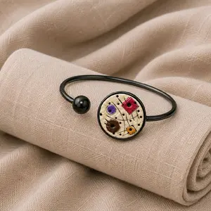 Kandinsky-Inspired Geometric Bezel Polymer Clay Inlay Bracelet, Elegant Unisex Dainty Jewelry Set