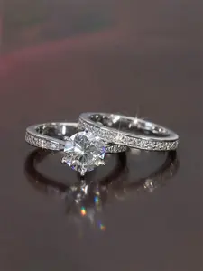 2 PC/Set Luxury Cubic Zirconia Ring For Women For Valentine's Day Gift Wedding Anniversary Party Jewelry Engagement Rings