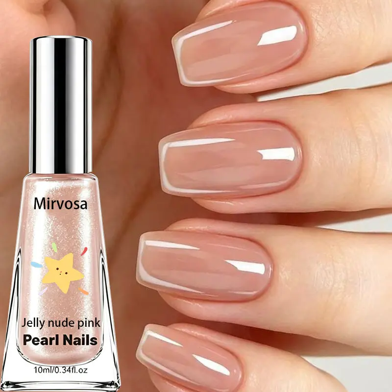 Elegant Jelly Nude Pink Nail Varnish, Shiny Pearl Sheer Nail Lacquer, Perfect for Work, Dating & Casual Daily Nails