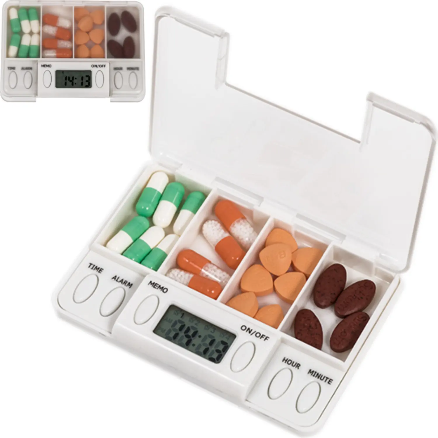 4 Grid Pill Box Medicine Storage Box Electronic Timing Reminder Medicine Boxes Alarm Timer Pills Organizer Pill Drug Container