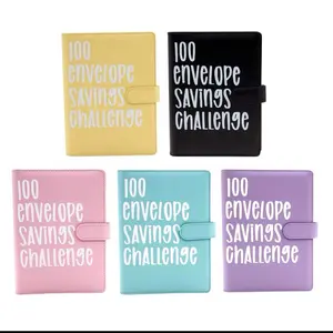Thickened PU Leather 100 Envelope Money Saving Challenge Binder - Waterproof, Durable, 100 Transparent PVC Cash Envelope Slots, A5 Size for Office Use - Piggy, Decor, Water Proof