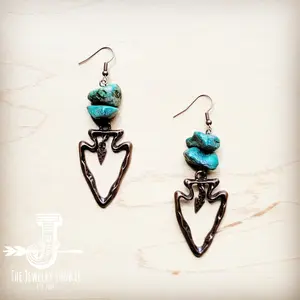 Copper Arrow Earrings w/ Natural Turquoise Chunks 220m