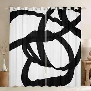 Stripe Line Curtains, Geometric 30%-50% Blackout Curtains, Black and White Darkening Drapes, Abstract Window Treatments, Modern Art Bedroom Window