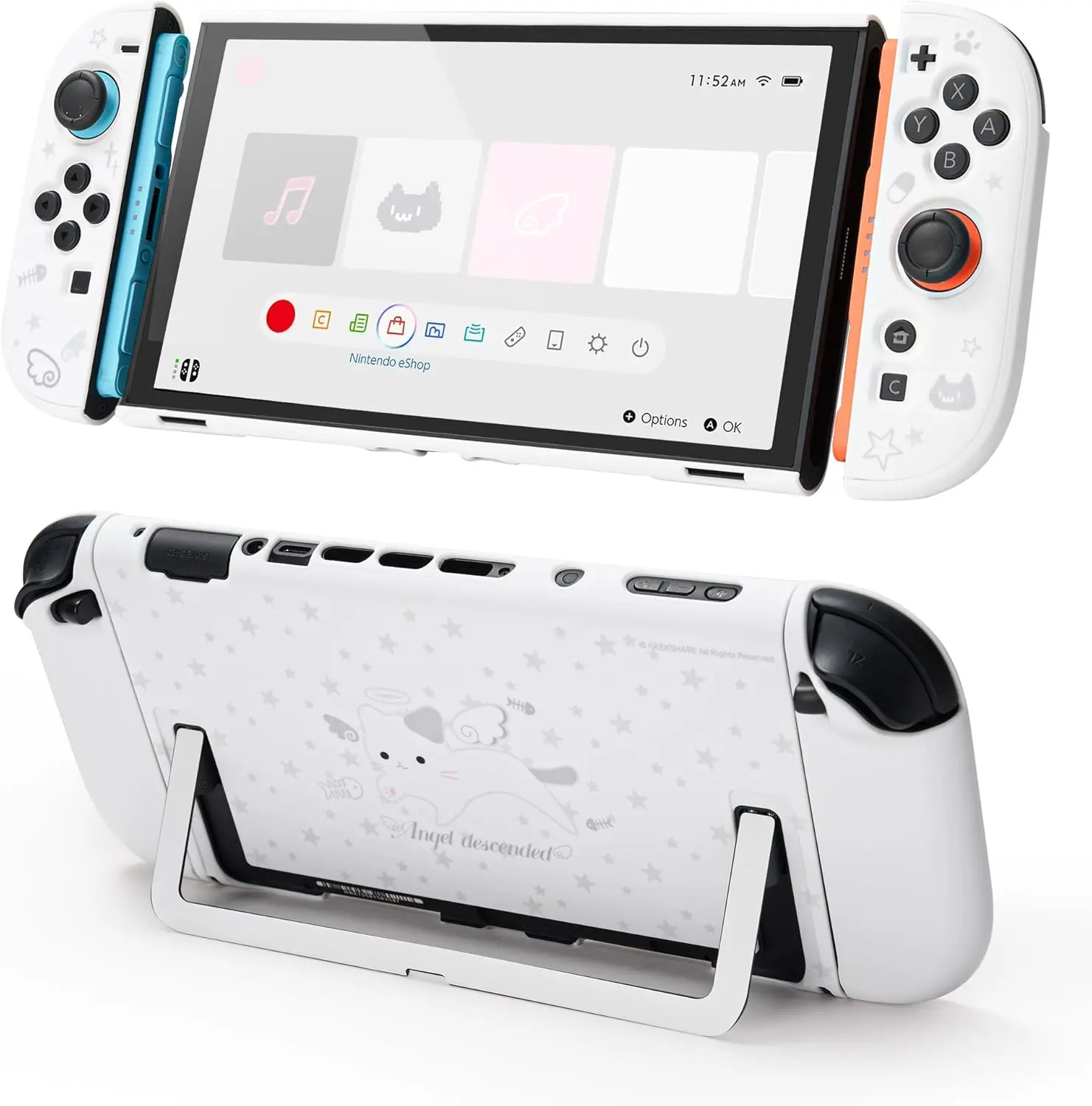 GeekShare Slim Protective Cover for Switch 2 (2025) - Anti-Scratch, Shock-Absorbent Dockable Hard Shell Console Accessory with Port-Vent Freedom, Star Angel Cat Design