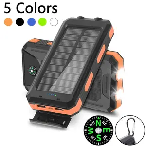 Solar Power Bank 10000mAh，with Dual USB Output Ports & Built in 2 Flashlight，Carabiner for Camping, Outdoor Solar Power Charger