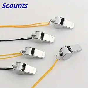 5 Piece Stainless Steel Whistle Set with Lanyard, Metal Whistles for Coaches, Referees, Outdoor Sport Training Accessories, Volleyball Gear