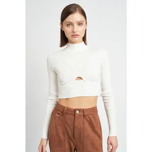 Emory Park MOCK NECK CROP TOP WITH CUT OUT