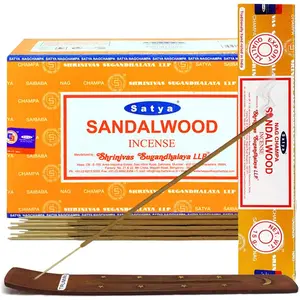 Sandalwood Incense Sticks - Total 180 Insence-Sticks and Incense Stick Holder Bundle Insence Insense Satya Incense TRUMIRI