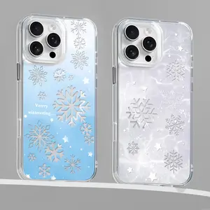 Christmas snowflake Case Magnetic for iPhone 17/16/15/14/13/12/11 Xs Pro Max Plus AIR Case, Compatible with MagSafe, for Samsung S22/S23/S24/S25/PLUS/ULTRA/FE phone casing Transparent shockproof protective case Christmas gift Shell Protection