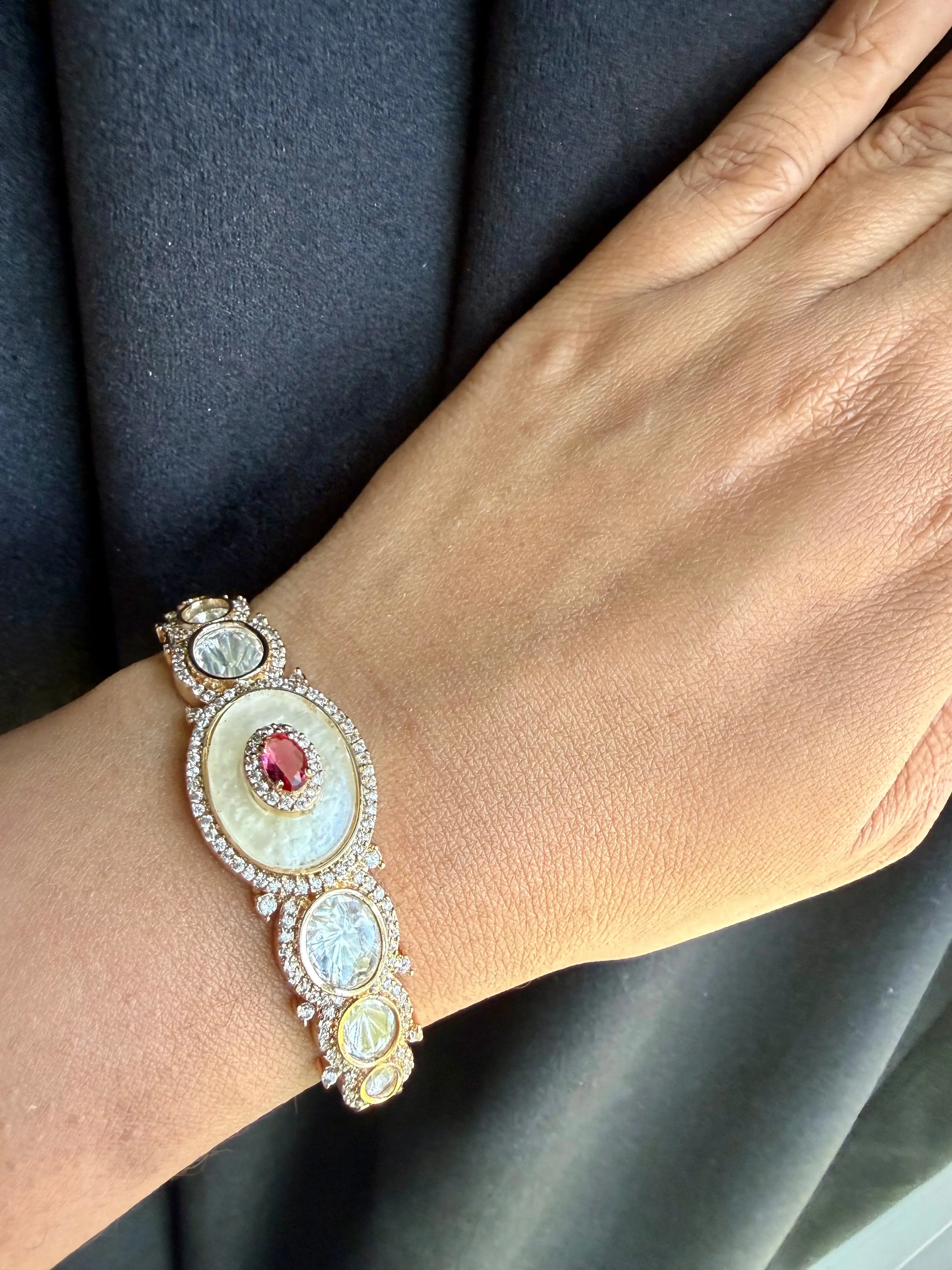 Mother Of Pearl & Tayani Kundan Bracelet, 10k Gold Plated