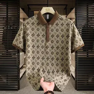 High Quality Letter Print  Shirts Men's Summer Short Sleeved Lapel T-shirt Slim Casual Tees Tops Social  Men Clothing Fabric Menswear blue collared men Asian Dress Hoodie Polo Polyester Stretchy