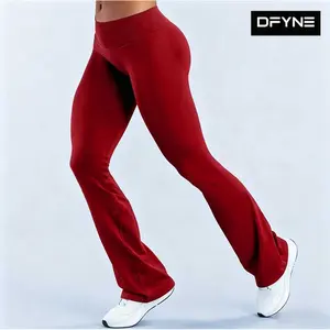 (With Logo) DFYNE 3-Panel Waist Flare Butt Lifting Yoga Pants Women - Tight Fit Flat Waist Sculpting Flared Gym Running Leggings