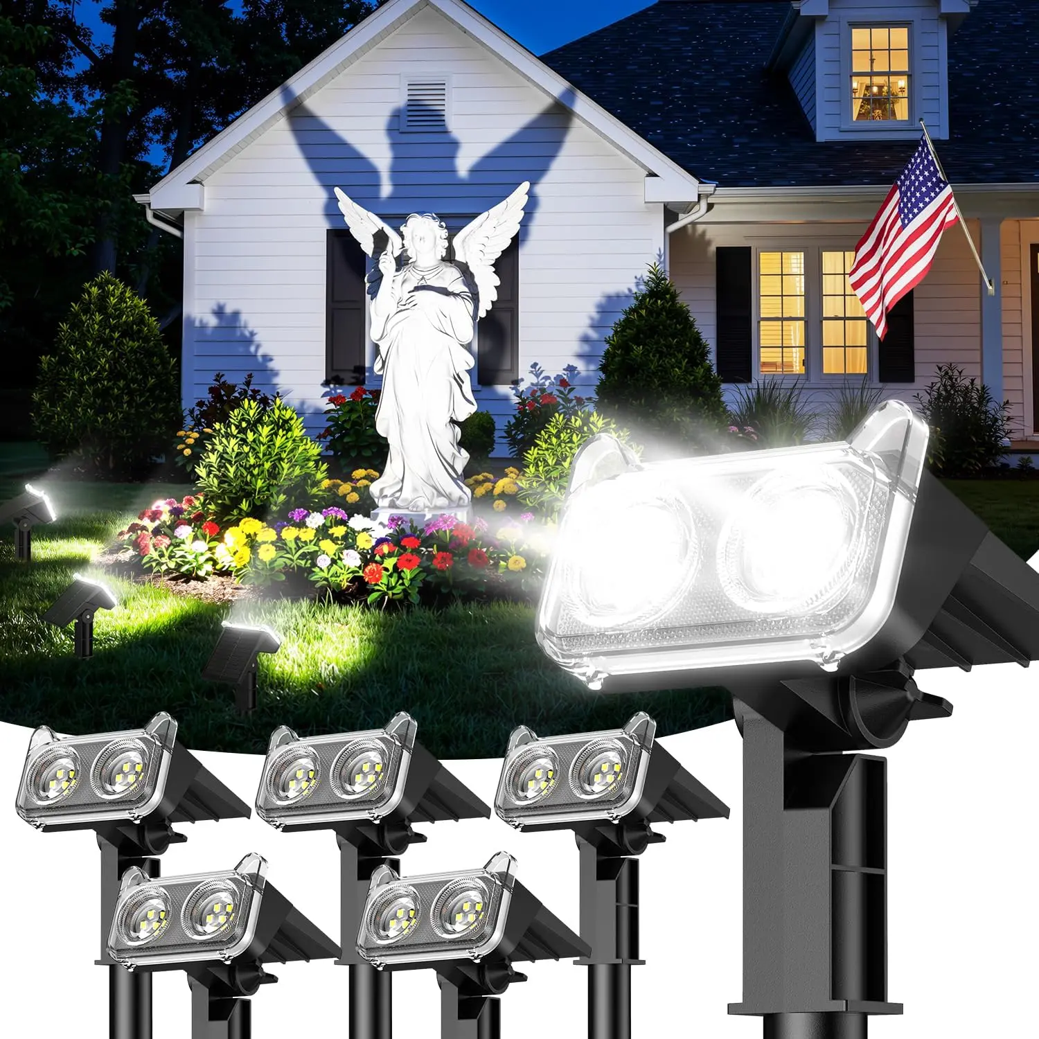 Solar Outdoor Lights - IP65 Waterproof Outdoor Pathway Lighting, 2-in-1 Wall & Landscape Spotlights with Large LEDs, 2 Modes, Solar-Powered for Garage Garden Decor