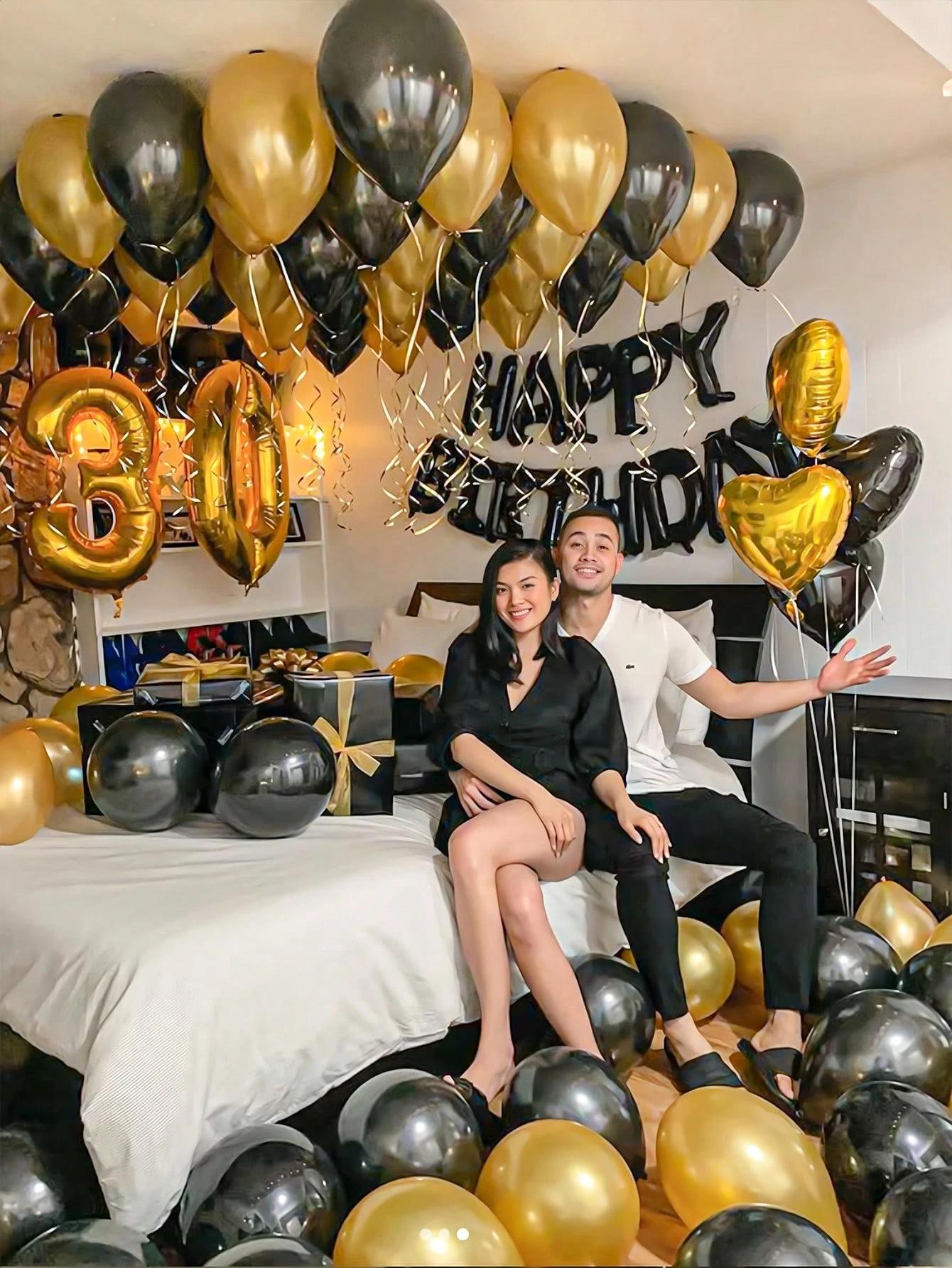 Black & Gold Birthday Balloon Decoration Set , Luxury Happy Birthday Party Decor , TikTok Viral Room Setup