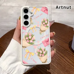 Love - Tulip Symphony Pattern Magnetic Phone Case Compatible with Samsung Galaxy S23 Ultra S24 Plus S25 S22+ FE Anti-Yellowing Shockproof Lightweight Transparent Acrylic Soft Cover Supports Wireless Charging.