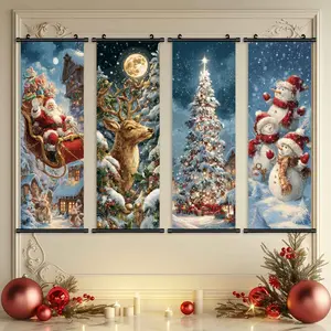 4-Piece Christmas Wall Art Set, Santa Claus & Snowman Designs, High-Quality Waterproof Prints, Perfect Holiday Decorations, Festive Ambiance