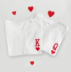 Valentine's Day Matching Gift For Couples King and Queen T-shirt (pants not included), Couple Fashion Matching Graphic Tee, Lover Gift Cotton Unisex
