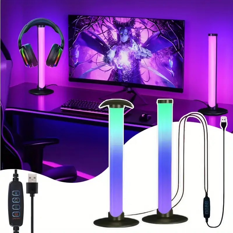 USB Powered Rgbic Desktop Game Light with Headphone Stand, Smart Multi-Mode Color Changing Atmosphere Lamp, Rgb Lighting for Parties, Gaming and Movies, Rgb Atmosphere Lights
