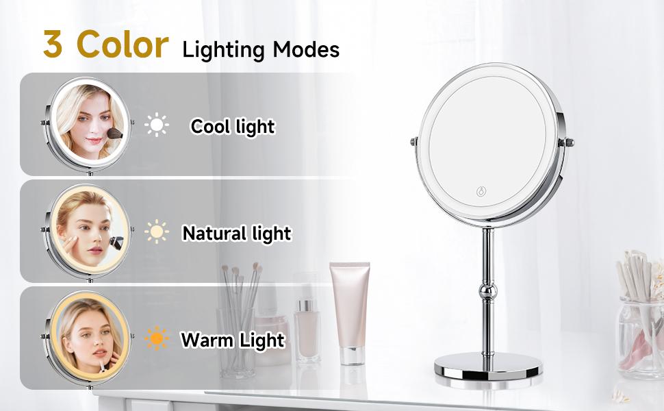 Makeup Mirror 2000mAh Rechargeable Double-Sided Magnifying Vanity Mirror with  1X/10X 360° Rotation Adjustable Brightness Gifts for Mom Women Wife Girls Dorm Room Essential
