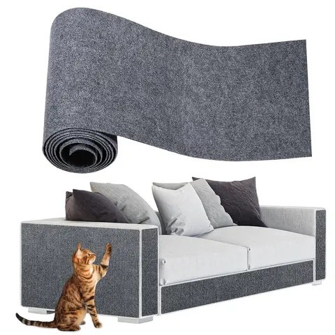 Cut-To-Size DIY Customizable Pet Scratching Mat - Contemporary Classic Plain Polyester Adhesive, Trimmable, Easy-to-Use Furniture Protector, Suction-Equipped, Wall-Safe Scratcher, Cut Out Required Cat Post/Cat Tree Shelf Step Replacement Gift