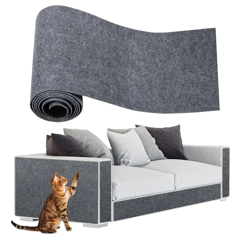 Cut-To-Size DIY Customizable Pet Scratching Mat - Contemporary Classic Plain Polyester Adhesive, Trimmable, Easy-to-Use Furniture Protector, Suction-Equipped, Wall-Safe Scratcher, Cut Out Required Cat Post/Cat Tree Shelf Step Replacement Gift