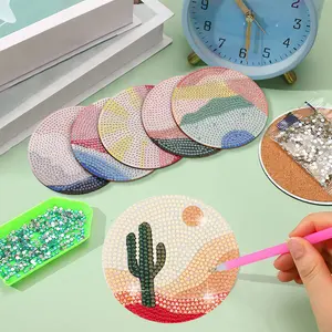6pcs Diamond Painting Coaster Kits, Full Drill Round Diamonds, Lover Theme, Handmade Kit with Stand, Decorative And Durable, Ideal Home Decoration And Art