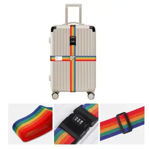 2pcs Luggage Binding Belt, Cargo Password Lock, Suitcase Password Strap, Rainbow 5x200cm, Travel Essentials, Travel Security, Suitcase Reinforcement, 3 Digit Lock