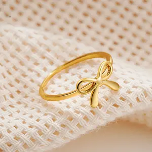 Elegant Stainless Steel Creative Design Bowknot Ring (Size 6, 7, 8)